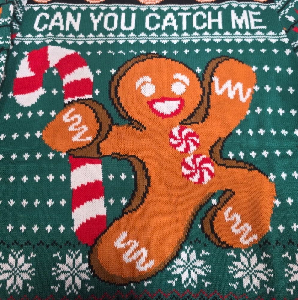 Festive Gingerbread Sweater with Candy Cane Design